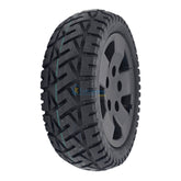 The replacement 13x4.00-8 Front and Rear Wheel Assembly for Pride PX4 Electric Scooter feature a black tire and 5-spoke rim. Pride WHLASMB2318.