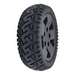 The replacement 13x4.00-8 Front and Rear Wheel Assembly for Pride PX4 Electric Scooter feature a black tire and 5-spoke rim. Pride WHLASMB2318.