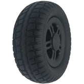 Angled view of the 200x70 Drive Wheel Assembly for Merits Roadster Mobility Scooter in black