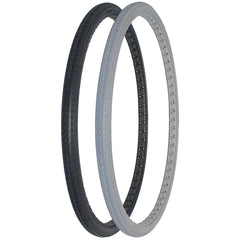 Angled view of 24 x 1 3/8 in. (37-540) Solid Urethane Orion Wheelchair Tire with P163 Street Tread in black and gray