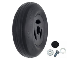 The replacement 2.50-3 (180 x 68) Caster Wheel for Permobil M1 and Permobil M3 Wheelchairs features a black solid rib tire and stylish black rim.