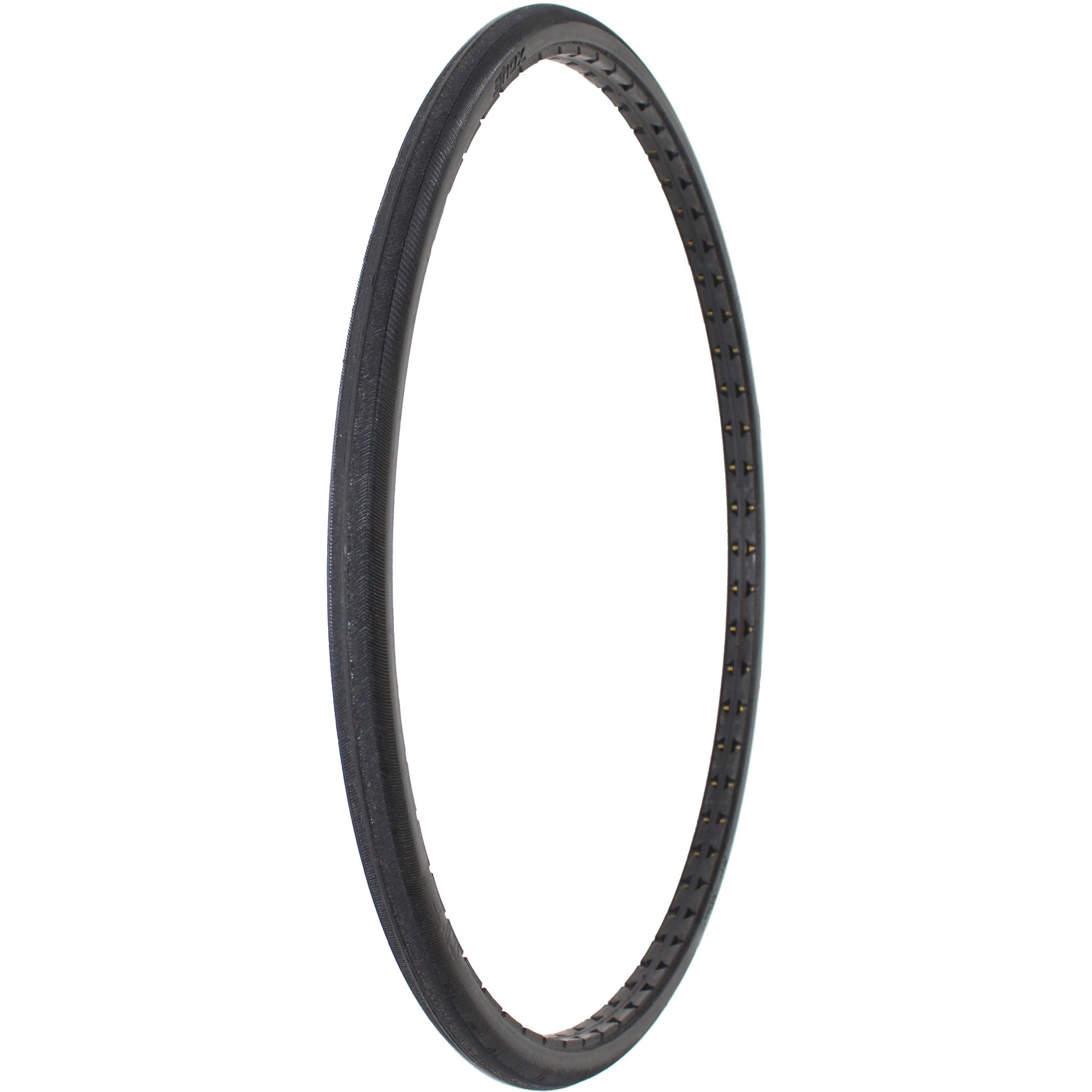 Angled view of 26 x 1 in. (590 mm) Shox Urethane Wheelchair Tire with Herringbone Tread in black