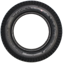 Side view of The 3.00-8 (14 x 3 in.) Black Foam Filled Wheelchair Tire for ROVI Wheelchairs fits A3 and X3 models. In non-marking black compound with a knobby design tread.