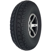 Angled view of 4.00-5 (330x100) Drive Wheel for the Merits Vision Super Wheelchair with Black tire