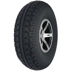 Angled view of 4.00-5 (330x100) Drive Wheel for the Merits Vision Super Wheelchair with Black tire