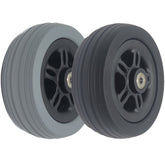 Angled view showing the 6 x 2 in. Caster Wheel Assembly for Merits Power Chairs with 2.4 in. Hub in light gray and black.