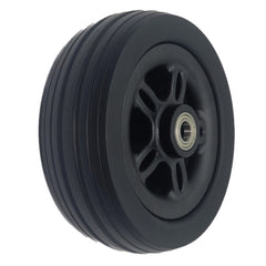 Angled view of the 6 x 2 in. Merits Caster Wheel Assembly for Velocity and Vision Ultra Wheelchairs showing black rim and tire.