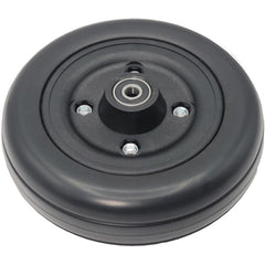 Back view of the 6 x 2 in. Solid Black Wheelchair Replacement Caster Wheel showing black tire on black rim with four bolts