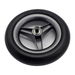 Angled view of the front caster wheel assembly for Pride Jazzy Ultra Light power chair showing 7.85x1.60 Not for highway use