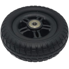 Close up view of the 7 x 2 in. (7x60) Front Solid Tire Assembly for Roadster 4 Scooter in LIHSIN black