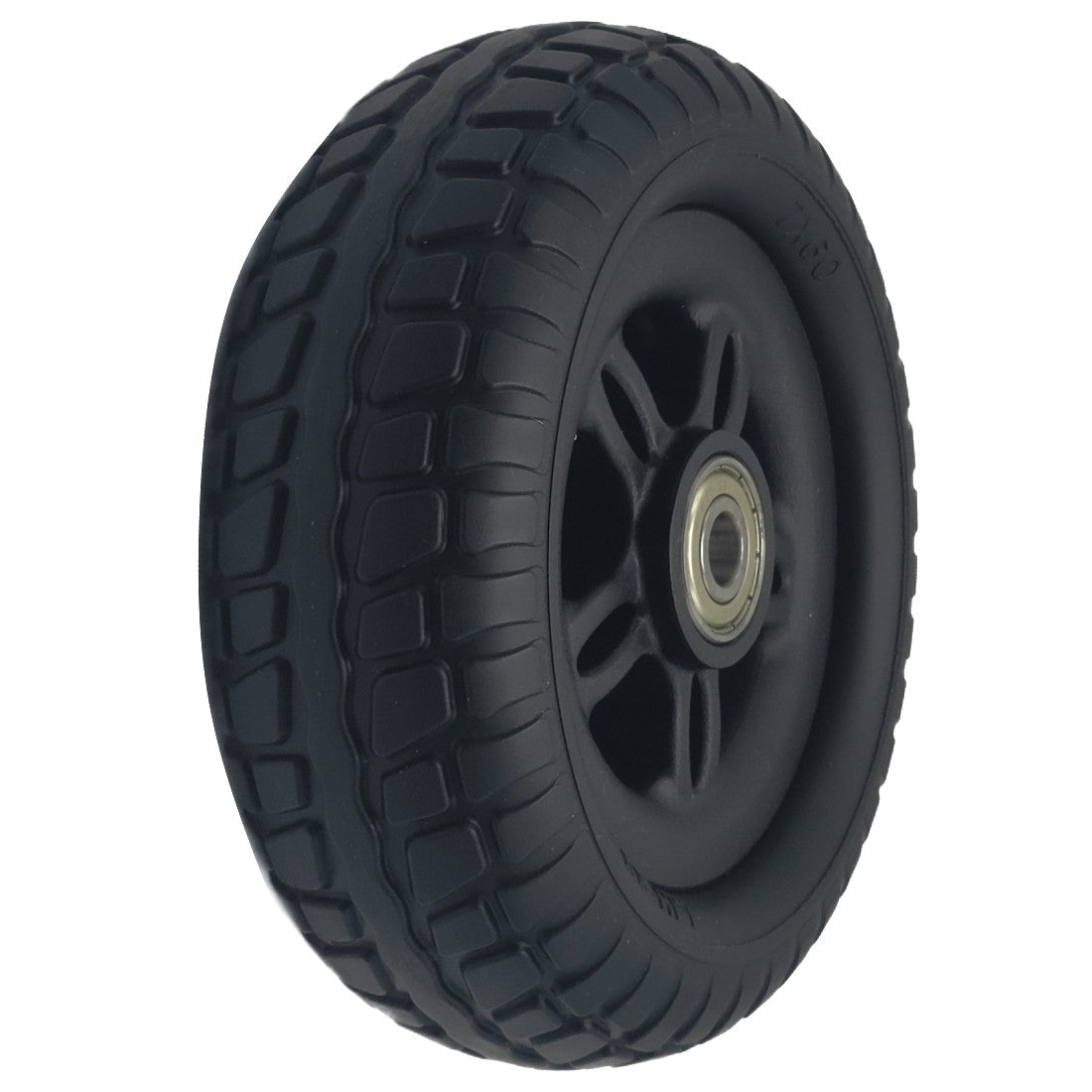 Angled view of the 7 x 2 in. (7x60) Front Solid Tire Assembly for Roadster 4 Scooter