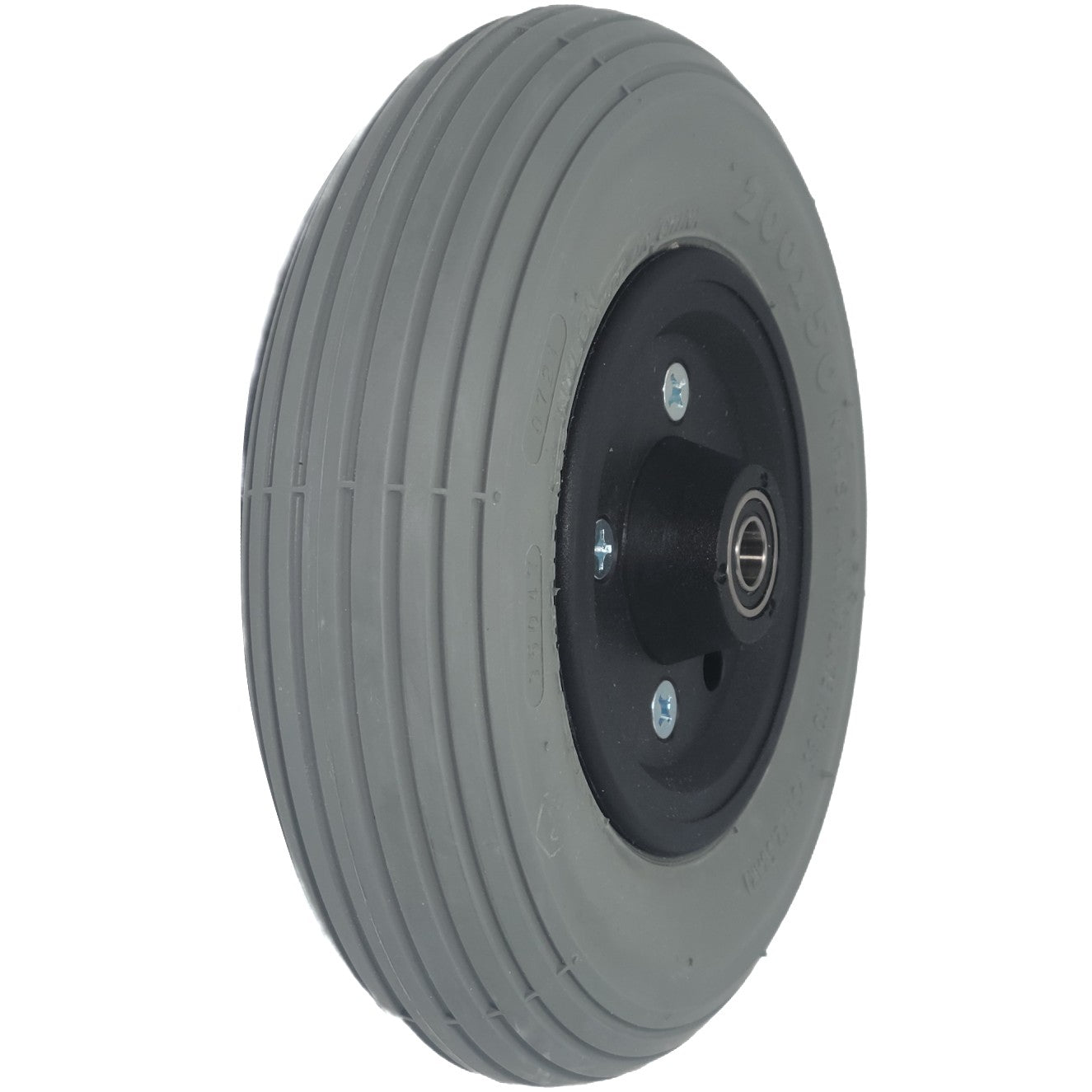 Angled view of 8 x 2 in. (200x50) Foam Filled Ribbed Primo Spirit Caster Wheel Assembly shown