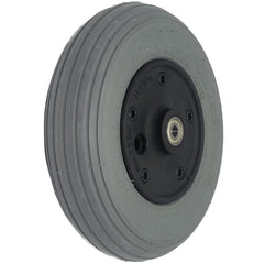 Angled view of the 8 x 2 in. (200x50) Merits Foam Filled Caster Wheel Assembly showing max 2.5 bar 250kPa markings on black plastic rim