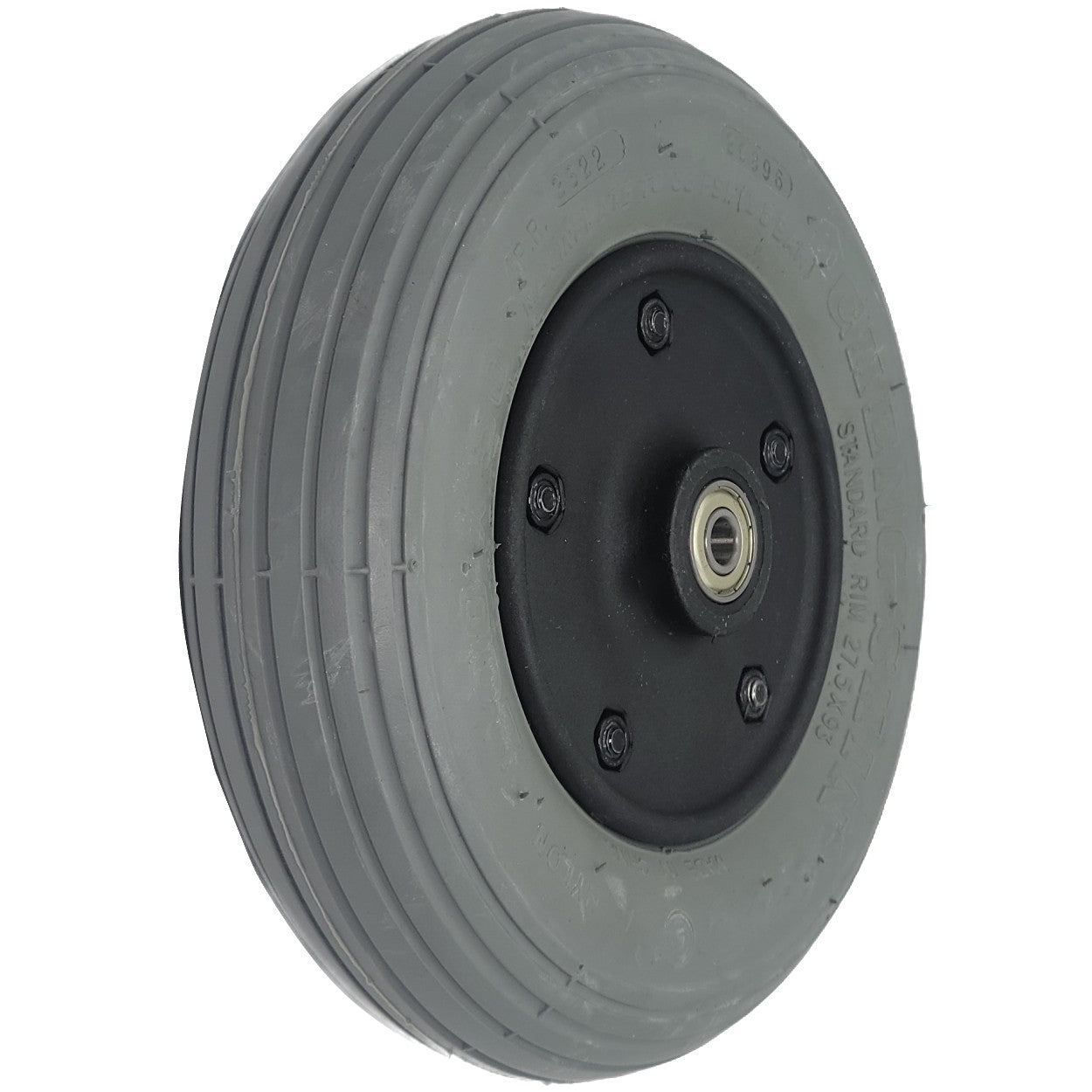 Angled view of the 8 x 2 in. (200x50) Merits Foam Filled Caster Wheel Assembly with C-179 Tread shown