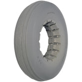 Angled view of 8 x 2 in. (200 x 50) Multi Rib Gray Urethane Wheelchair Tire