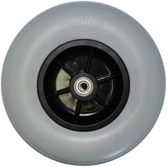 Front view showing 8 x 2 in. (200 x 50) Caster Wheel with 608ZZ Bearing for Jazzy Wheelchairs with gray tire and black hub