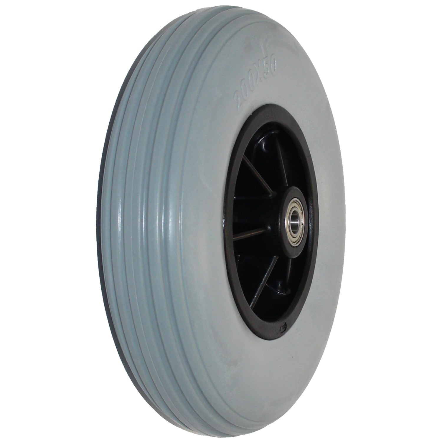 Angled view showing 8 x 2 in. (200 x 50) Caster Wheel with 5/16 in. Bearing for Jazzy Wheelchairs