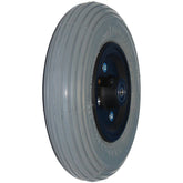 Angle view of 8 x 2 in. (200x50) Pneumatic Ribbed Tire Caster Wheel Assembly with Pr1mo Spirit C-179G tread