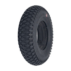 Angled view of the 8 x 2 in. (200x50) Rebel Foam Filled Wheelchair / Scooter Tire with C-968G-1 black tread showing Nylon and standard rim 27.5x93 markings