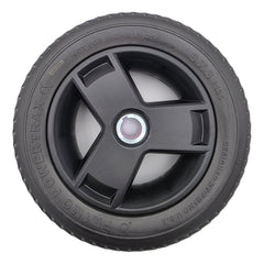 Top view of the 9x3 Pr1mo Powertrax Drive Wheel for Pride Go Chair Med Power Chair features an assembled black tire and 3 spoke rim for easy install.