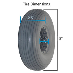 8 x 2 in. 210-65 Multi Rib Urethane Permobil Replacement Wheelchair Tire