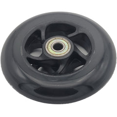 Angled view of the Anti Tip Front Caster Wheel for Merits AVID Axcel Power Wheelchair showing stylish black spoked rim with 608ZZ bearing