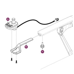 The Thumb Screw, M6X1, Joystick Lock from Pride Mobility. Part of the Joystick Assembly for the Pride Mobility Jazzy Ultra Light portable, carbon-fiber folding power wheelchair.
