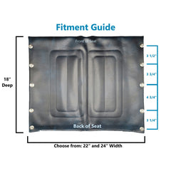 Close up of the Deep 18 in. Vinyl Seat Upholstery for Invacare and Compatible Wheelchairs with product dimensions shown.