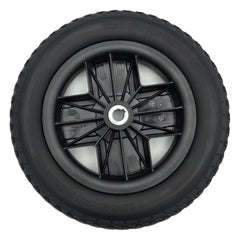 Back view showing The 2.2x13 Drive Wheel Assembly for Pride Jazzy EVO 613 Power Wheelchair (12.5 in). Plastic black hub. Pride Part DGN2005417