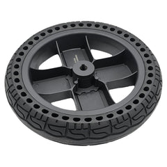 Angled back view of the replacement Drive Wheel Assembly for Pride Jazzy EVO 614 and EVO 614HD Power Wheelchair (14 in). 14x3.0 black Flat-free tire with 4-spoke rim. DGN2005547