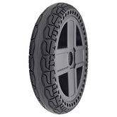 Angled view of the replacement Drive Wheel Assembly for Pride Jazzy EVO 614 and EVO 614HD Power Wheelchair (14 in). 14x3.0 black Flat-free tire with 4-spoke rim. DGN2005547