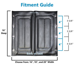Measurement view of Wheelchair Vinyl Seat for Invacare and Compatible Wheelchairs Embossed in black