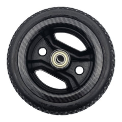 Back side view of the replacement 175x50 Front Wheel Assembly for Pride Go Go Carbon Electric Scooter. Black carbon fiber wheel fits the left or right side wheels.