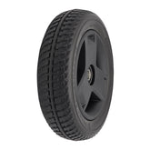 The 8 x 2 Front Wheel Assembly for the Pride Go Go Endurance AL+ Electric Scooter features a Pr1mo Powertrax non-marking black tire (P-125 tread) and 3 spoke rim.