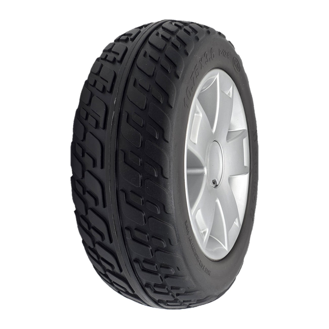 Replacement 10.75x3.6 Front Wheel Assembly for Pride Mobility Maxima 4-Wheel Electric Scooter with Black Pr1mo 10.75 x 3.6 tire with P-124 tread