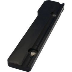 Bottom view of the 17" x 3" Invacare Full Length Wheelchair Armrest Pad with Elbow Stop showing mounting holes