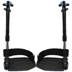 Front view of the Invacare Swing Away Hemi Footrests with Heel Loop with Aluminum Footplate shown in black