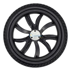 Back view of the replacement Rear Drive Wheel For Vive Airframe Magnesium Collection Electric Wheelchair showing metal hub