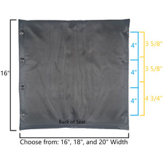 Top view of Wheelchair Nylon Seat for Invacare and Compatible Wheelchairs showing dimensions.