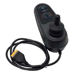 Close up view the replacement PG Drives Technology D51427.01 nVR2 JSM joystick module for power wheelchairs. Yellow 4 pin connector shown.