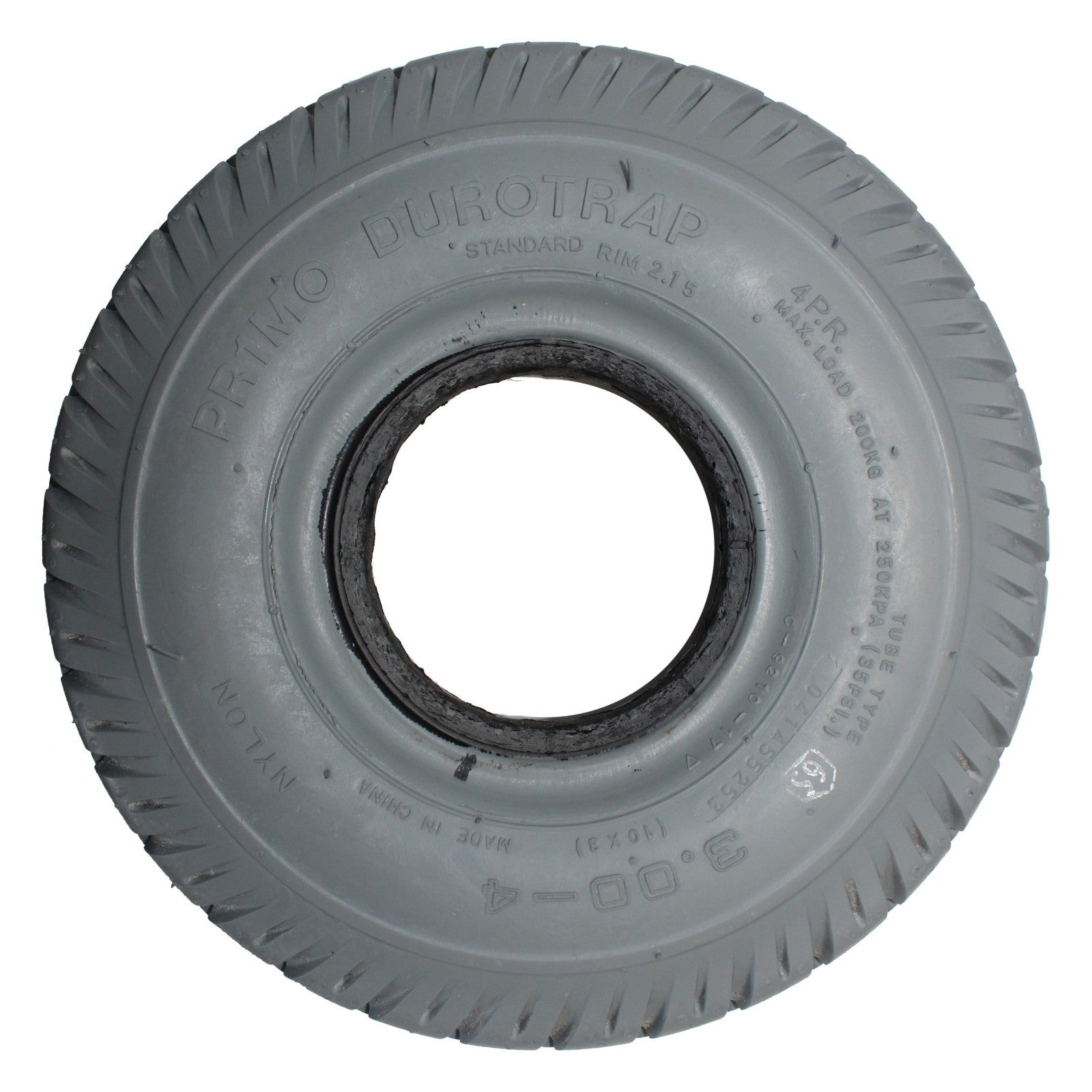 10 x 3 in. (3.00-4) Primo Durotrap Foam Filled Wheelchair and Scooter Tire - side view showing C-9210 tread