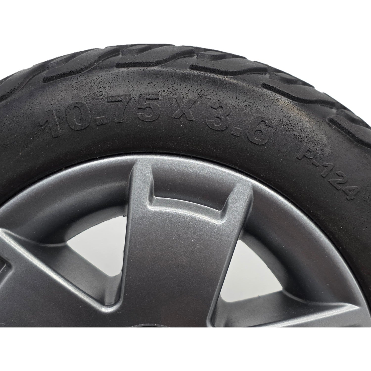 The replacement 10.75 x 3.6 in. Rear Drive Wheel For Pride Victory 10.2 and Victory LX Sport Mobility Scooter features a black Pr1mo tire and P-124 tread