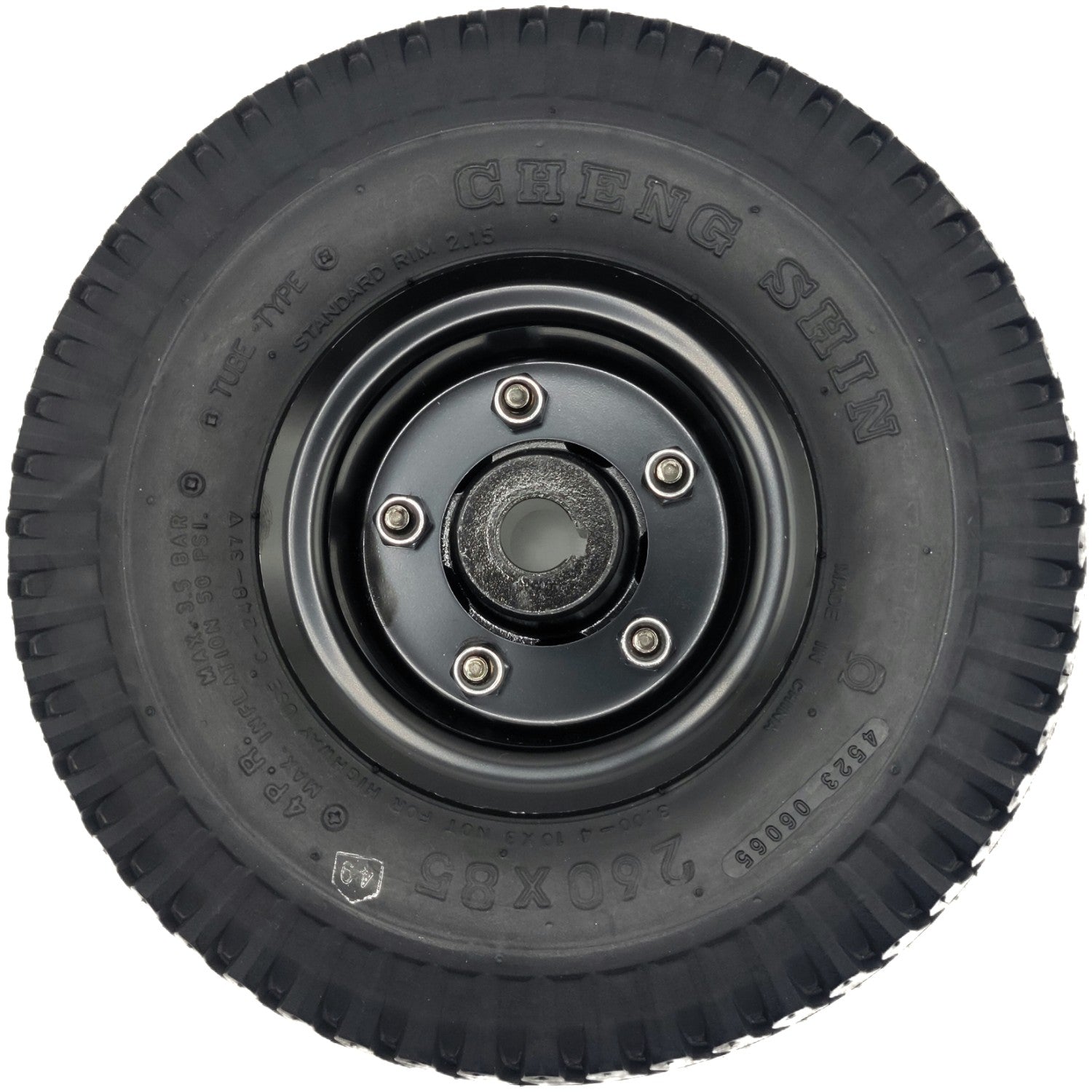 Back view of the 10x3" (300-4, 260x85) Drive Tire for the Merits Vision Sport
