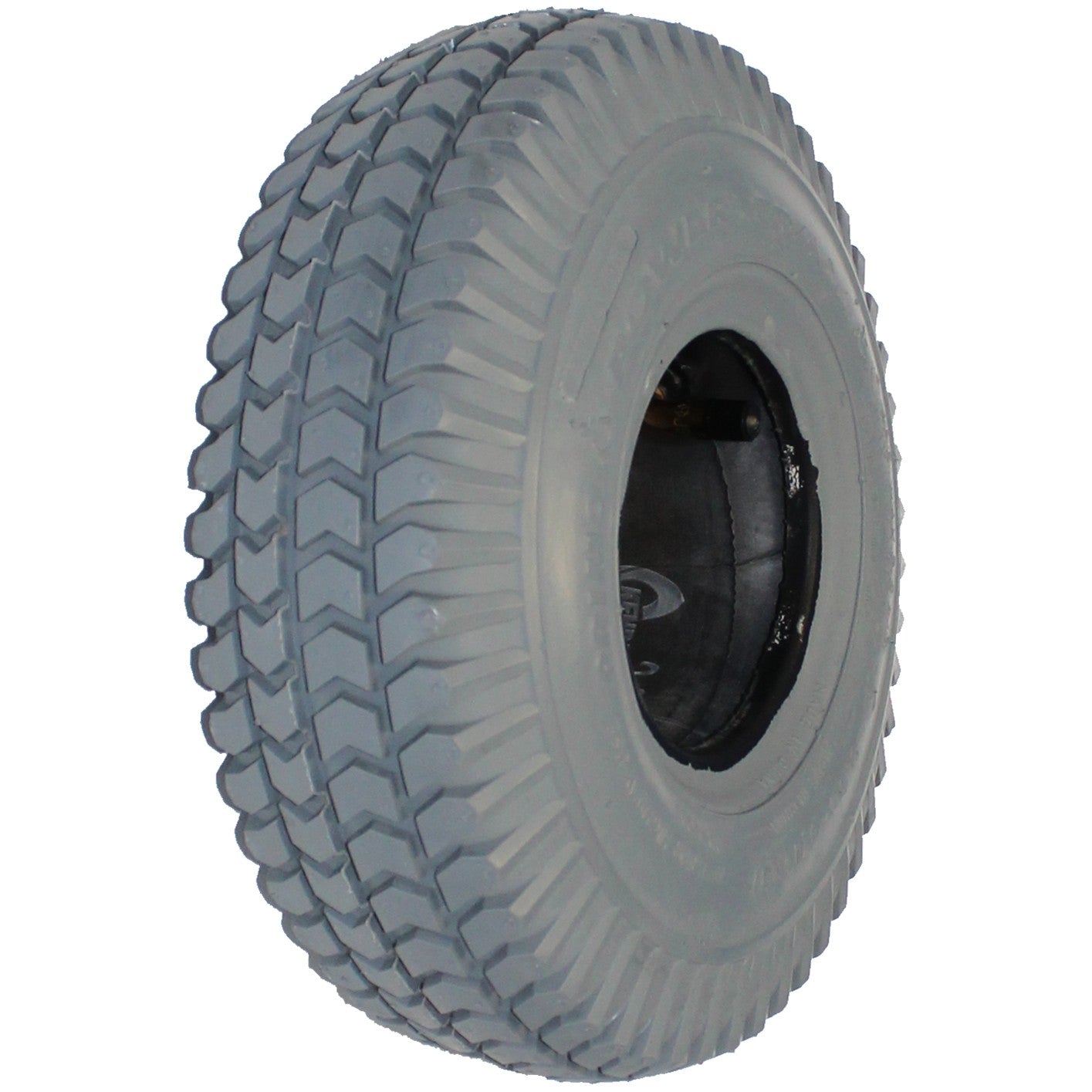 Angle view of 10 x 3 in. (3.00-4) Primo Powertrax Wheelchair and Scooter Tire number shown in gray C-248G tread