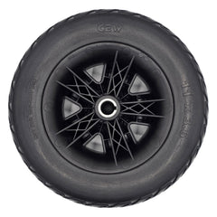 Back view of the 11x3.6 black Rear Drive Wheel Assembly for Pride Victory Platinum Electric Scooter. Left or right side rear drive wheels.