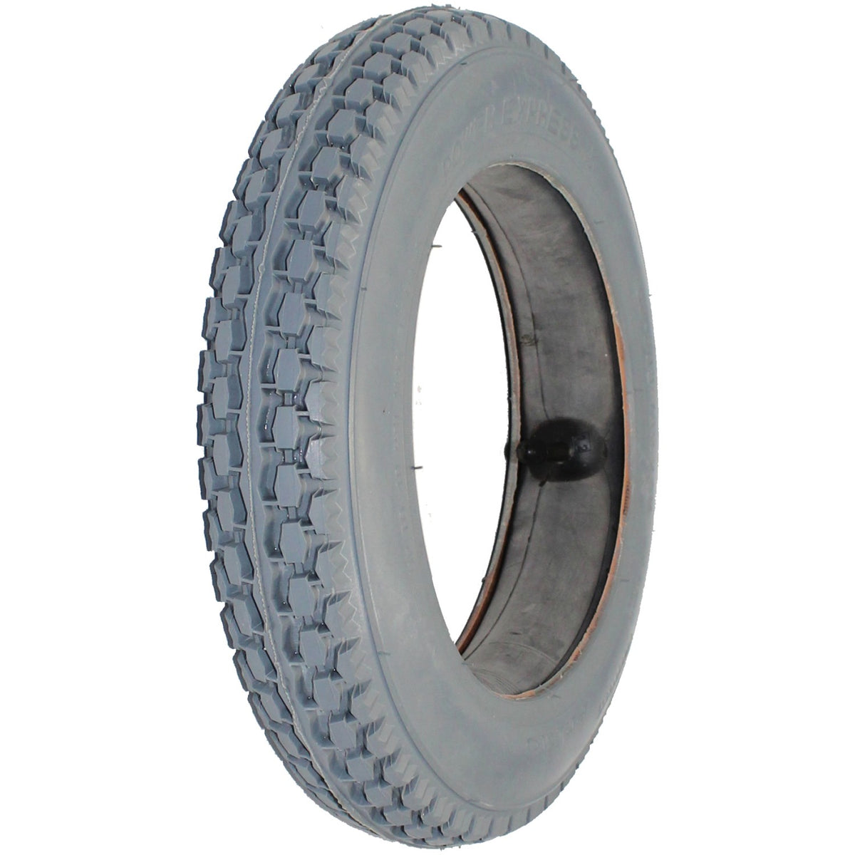 Angled view of the 12 1/2 x 2 1/4 in. (62-203) Primo Power Express Wheelchair Tire shown in gray 