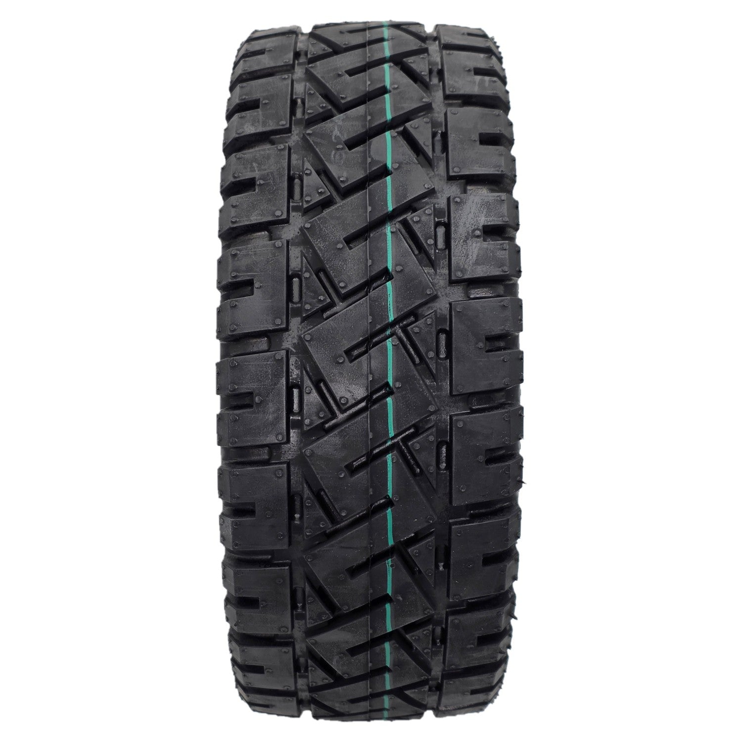 Close up view of the replacement 13x4.00-8 Primo Front and Rear Black Tire for Pride PX4 Electric Scooters fits the PX4, Pursuit Sport, and Pursuit XL 4-wheel scooters. Made from Nylon, CST and 4P.R.
