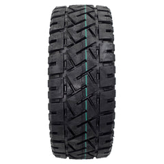 Close up view of the replacement 13x4.00-8 Primo Front and Rear Black Tire for Pride PX4 Electric Scooters fits the PX4, Pursuit Sport, and Pursuit XL 4-wheel scooters. Made from Nylon, CST and 4P.R.