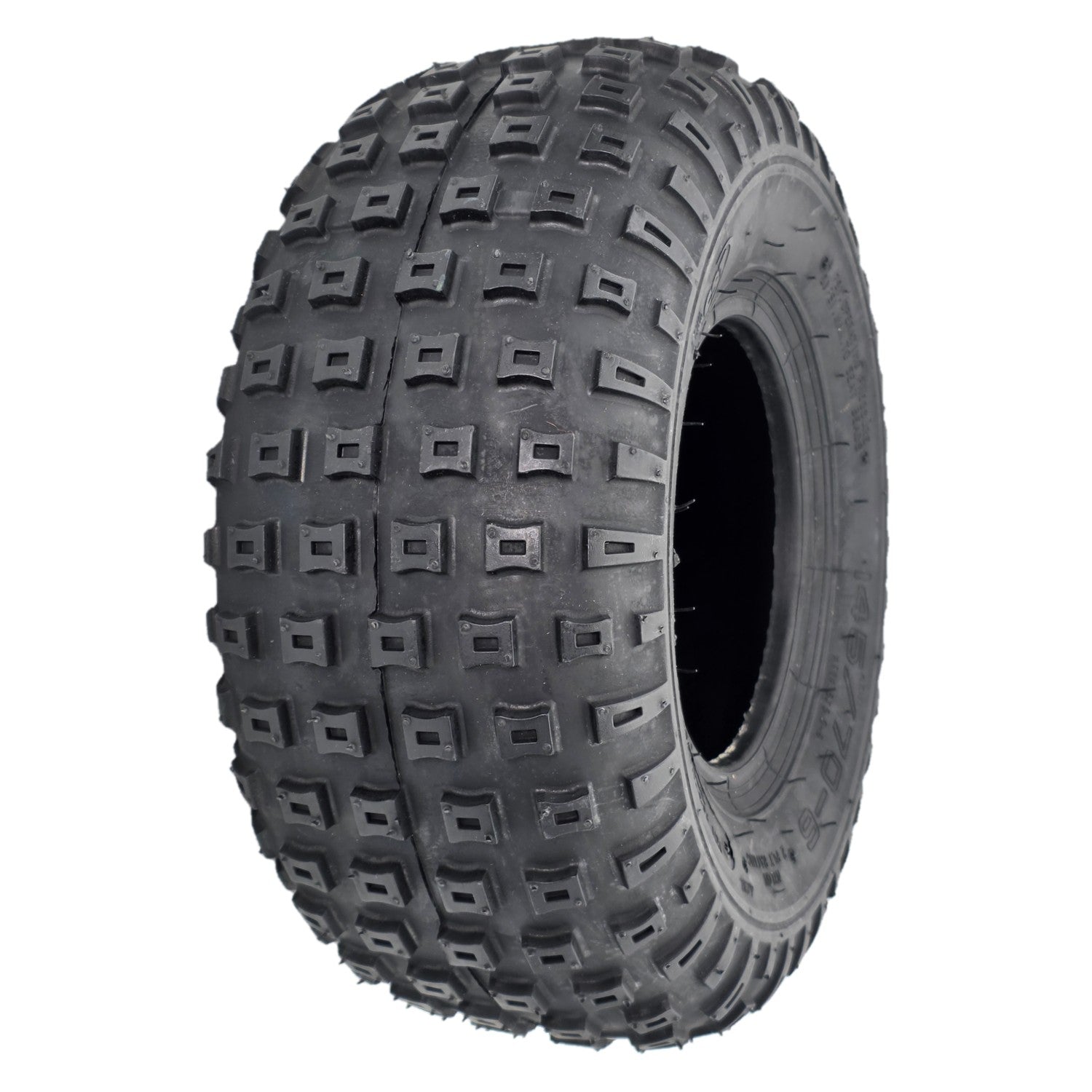 The 145/70-6 Tube Type Knobby Wheelchair / Scooter Tire features an aggressive tread for traction on offroad terrain.
