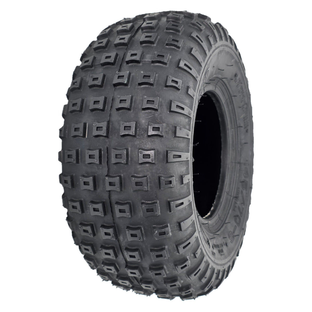 The 145/70-6 Tube Type Knobby Wheelchair / Scooter Tire features an aggressive tread for traction on offroad terrain.